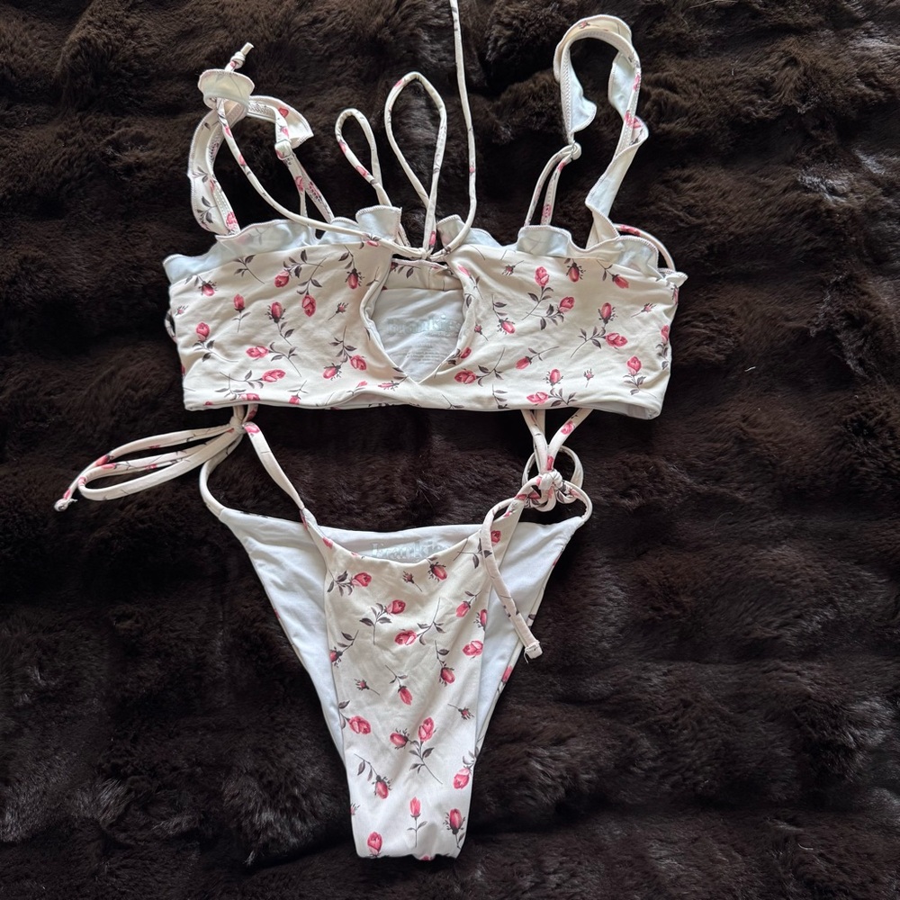 Frankie's Bikinis White and Pink Floral Bikini